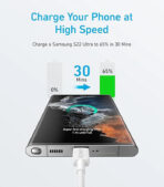 ⁦كابل شحن سريع 322 USB نوع C الى بقدرة 60 واط للشحن السريع لاجهزة ماك بوك وايباد برو 2020 وسامسونج جالاكسي وبكسل والمزيد من انكر 6 اقدام 1.8 متر ابيض⁩ - الصورة ⁦2⁩