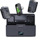 ميكروفون لاسلكي 3 في 1 من Green Lion GM-90X، موصل من النوع C، خاصية إلغاء الضوضاء، شاشة عرض رقمية، 8 ساعات من وقت التشغيل، زمن استجابة منخفض للغاية، التقاط صوت بزاوية 360 درجة، خاصية الاهتزاز - أسود