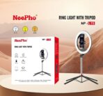 عصا سيلفي Neepho NP-L15 من الفولاذ المقاوم للصدأ، إضاءة دائرية مع حامل ثلاثي القوائم، 3 أوضاع إضاءة، حامل هاتف، جهاز تحكم عن بعد .