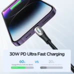 ⁦جوي رووم كابل بيانات SA27-CC5/SA27-CL3 بقوة 100 واط/30 واط (من النوع C إلى النوع C/من النوع C إلى Lightning) بطول 1.2 متر/2 متر/3 متر - أسود⁩ - الصورة ⁦2⁩