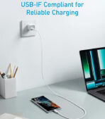 ⁦كابل شحن سريع 322 USB نوع C الى بقدرة 60 واط للشحن السريع لاجهزة ماك بوك وايباد برو 2020 وسامسونج جالاكسي وبكسل والمزيد من انكر 6 اقدام 1.8 متر ابيض⁩ - الصورة ⁦3⁩