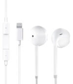 سماعات داخل الأذن سلكية لهواتف الايفونـــــات [معتمدة من ام اف اي] ميكروفون مدمج وتحكم في مستوى الصوت عازلة للضوضاء 14 13 12 11 XR XS X 8 7 SE برو ماكس أبيض و تعمل مباشر بدون بلوتوث