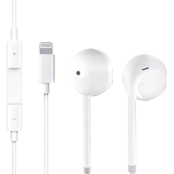 سماعات داخل الأذن سلكية لهواتف الايفونـــــات [معتمدة من ام اف اي] ميكروفون مدمج وتحكم في مستوى الصوت عازلة للضوضاء 14 13 12 11 XR XS X 8 7 SE برو ماكس أبيض و تعمل مباشر بدون بلوتوث