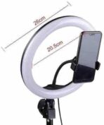 ⁦إضاءة حلقية محمولة بتقنية LED مقاس 10 بوصات (26 سم) للتصوير الذاتي، مناسبة للكاميرا والهاتف وتطبيقات تيك توك ويوتيوب. إضاءة مكياج حلقية قابلة للطي وخفيفة الوزن. طولها 7 أقدام. مزودة بثلاثة أوضاع إضاءة LED.⁩ - الصورة ⁦2⁩