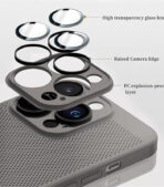 ⁦جراب خلفي رفيع وصلب من البولي كربونات من دلع موبايلك، مزود بمسامات للتهوية وخاصية تبديد الحرارة مع واقي عدسة كاميرا مدمج، مضاد للصدمات وبصمات الأصابع، لموبايل آيفون 15 بلس 6.7 بوصة، تيتانيوم جراي⁩ - الصورة ⁦3⁩