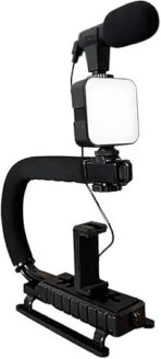 ⁦مجموعة جهاز فيديو 5 في 1 PK-777 - مثبت يو ريج للهواتف الذكية مع ضوء LED وميكروفون قلبي ومقبض ثلاثي القوائم وجهاز تحكم عن بعد بلوتوث - لليوتيوب وتيك توك ومدونات الفيديو وصناعة الافلام⁩ - الصورة ⁦2⁩