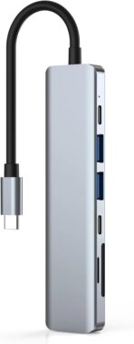 ⁦محول 7 في 1 نوع سي الى HDTV مع منافذ USB 3.0 وبي دي وتي اف واس دي يدعم جودة 4K من زيرو - رمادي فضي⁩ - الصورة ⁦3⁩