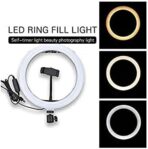 ⁦إضاءة حلقية محمولة بتقنية LED مقاس 10 بوصات (26 سم) للتصوير الذاتي، مناسبة للكاميرا والهاتف وتطبيقات تيك توك ويوتيوب. إضاءة مكياج حلقية قابلة للطي وخفيفة الوزن. طولها 7 أقدام. مزودة بثلاثة أوضاع إضاءة LED.⁩ - الصورة ⁦4⁩