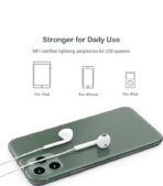 ⁦سماعات داخل الأذن سلكية لهواتف الايفونـــــات [معتمدة من ام اف اي] ميكروفون مدمج وتحكم في مستوى الصوت عازلة للضوضاء 14 13 12 11 XR XS X 8 7 SE برو ماكس أبيض و تعمل مباشر بدون بلوتوث⁩ - الصورة ⁦2⁩