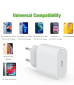 ⁦شاحن USB C سريع 20 واط لآيفون 15/15 برو/15 برو ماكس، شاحن معتمد من أبل وكابل من النوع C إلى C 3.3 قدم لآيباد برو/إير/ميني، محول شاحن حائط سريع USB C⁩ - الصورة ⁦3⁩