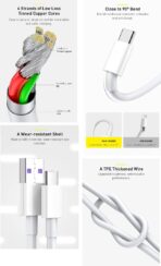 ⁦COVO كابل USB-C شديد التحمل 2.4 امبير | سلك شحن ونقل بيانات بطول 1 متر | لاجهزة ابل ايفون وسامسونج جالكسي الترا | شاحن USB الى نوع سي من بلاستيك PVC | موصل مقوى⁩ - الصورة ⁦5⁩