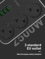 ⁦مشترك كهرباء 3 مقابس و6 منافذ USB من اتش دي بلس، موديل SE3631، لون أسود⁩ - الصورة ⁦6⁩