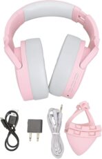 ⁦سماعات رأس لاسلكية مع ميكروفون - صوت ستيريو هاي فاي، بلوتوث 5.0 وأوضاع سلكية، عمر بطارية طويل - سماعة رأس للألعاب والموسيقى باللون الوردي للكمبيوتر والجوال والتابلت (سوميك)، موديل SC2000⁩ - الصورة ⁦2⁩