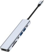 ⁦محول 7 في 1 نوع سي الى HDTV مع منافذ USB 3.0 وبي دي وتي اف واس دي يدعم جودة 4K من زيرو - رمادي فضي⁩ - الصورة ⁦4⁩