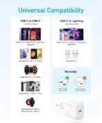 ⁦شاحن حائط USB نوع سي بقوة 20 وات من انكر، لون أبيض، موديل A2347L21⁩ - الصورة ⁦2⁩