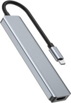 ⁦محول 7 في 1 نوع سي الى HDTV مع منافذ USB 3.0 وبي دي وتي اف واس دي يدعم جودة 4K من زيرو - رمادي فضي⁩ - الصورة ⁦5⁩