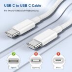 ⁦Appleكابل شحن PD نوع USB C الي النوع C بطول 1 متر بقوة 60 وات لهاتف ايفون 15 / 16 و جميع الهواتف الداعمة تايب سي- أبيض⁩ - الصورة ⁦5⁩