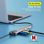 ⁦محول 6 في 1 نوع سي الى HDTV مع شبكة محلية LAN وUSB ومنفذين من النوع C - مع دعم 4K من زيرو - فضي⁩ - الصورة ⁦4⁩