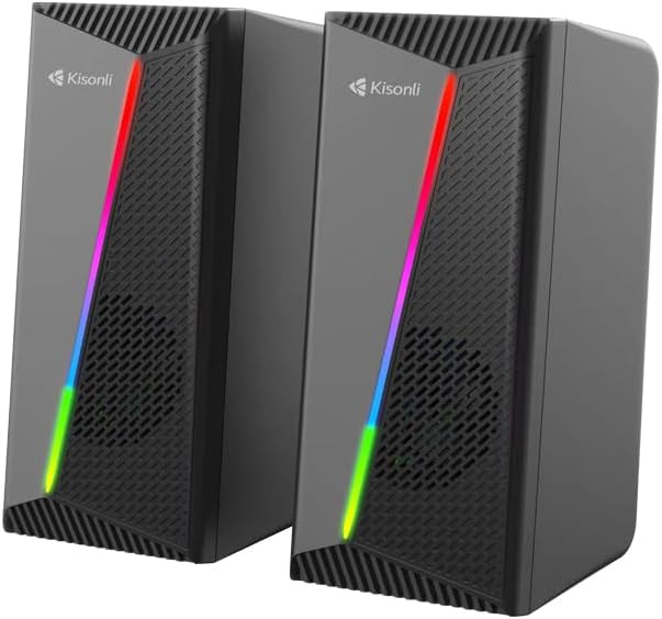 51nV270Sk7L._AC_ مكبر صوت سلكي لكمبيوتر كيسونلي متعدد الوسائط بقدرة 6 وات (3 وات× قناة ستيريو 2.0) وإضاءة ار جي بي ديناميكية ومنفذ USB 2.0+ مقبس صوت 3.5 ملم- للألعاب والموسيقى واللاب توب والموبايل| لون أسود (X30) - الصورة 1