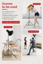 ⁦حامل ثلاثي معدني بطول 2 متر للتصوير ومناسب للاستوديو حامل رنج لايت إضاءة احترافي قابل للتعديل، ثلاثي القوائم معدني أسود، قابل للطي والحمل، لأجهزة الإضاءة و رينج لايت والهواتف وحدات ترايبود الكاميرا .⁩ - الصورة ⁦6⁩