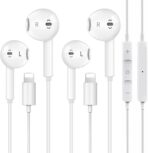 سماعات اذن ابل بسلك لايتنينج وميكروفون مدمج وتحكم في مستوى الصوت [معتمدة من ابل] متوافقة مع ايفون 13 - 12 - 11 - XR - XS - X - 7 - بلس - 8 - تدعم جميع انظمة iOS قطعتين الاذن أبيض