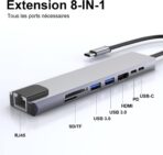 ⁦محول ZERO الإلكتروني 8 في 1 Type-C الى HDTV مع TJ45 + قارئ TF/SD + منفذين USB و تايب سي PD – متوافق مع الكمبيوتر والهواتف والأجهزة اللوحية – دقة 4K⁩ - الصورة ⁦9⁩