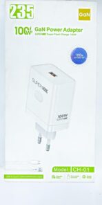 شاحن سوبر فوك 100 وات وكابل USB-A إلى نوع سي متوافق مع موبايلات أندرويد/أوبو/ريلمي/فيفو، CH-01، أبيض