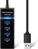 محول موزع USB 3.0 بـ4 منافذ - بيانات فائق النحافة مع كيبل ممتد بطول 1.2 متر ومؤشر LED متوافق ماك بوك ميني ايباد الكمبيوتر PS4 PS5، ذاكرة فلاش، هارد ديسك المحمول، أسود