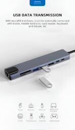 ⁦محول ZERO الإلكتروني 8 في 1 Type-C الى HDTV مع TJ45 + قارئ TF/SD + منفذين USB و تايب سي PD – متوافق مع الكمبيوتر والهواتف والأجهزة اللوحية – دقة 4K⁩ - الصورة ⁦4⁩