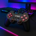 ⁦زراع تحكم X1 سلكية USB للكمبيوتر، تدعم اللعب الثنائي، تصميم مريح، أسود مع أزرار حمراء من كرش⁩ - الصورة ⁦2⁩