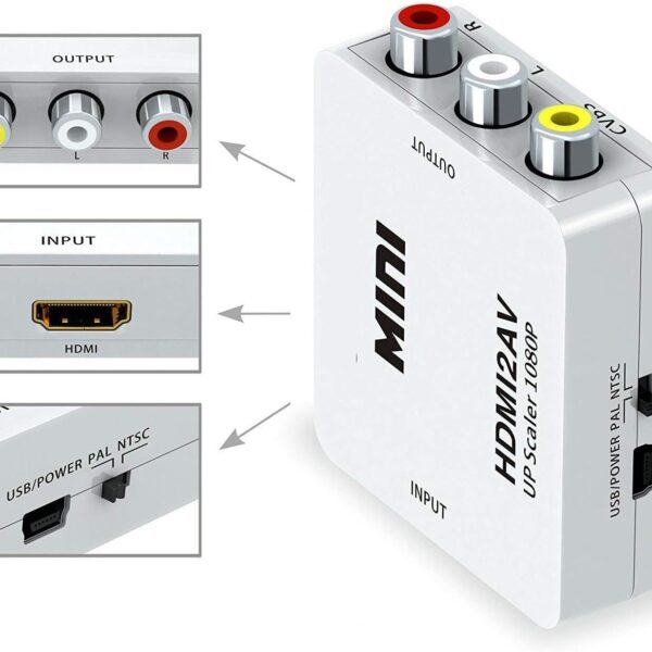 محول صوت فيديو مركب HDMI 2AV الى AV 3RCA CVBs ابيض 1080P