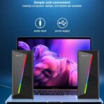 ⁦مكبر صوت سلكي لكمبيوتر كيسونلي متعدد الوسائط بقدرة 6 وات (3 وات× قناة ستيريو 2.0) وإضاءة ار جي بي ديناميكية ومنفذ USB 2.0+ مقبس صوت 3.5 ملم- للألعاب والموسيقى واللاب توب والموبايل| لون أسود (X30)⁩ - الصورة ⁦8⁩