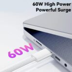 ⁦APPLE كابل USB-C الى USB-C، كابل 60 واط (6 قدم/ 1.8 متر)، كابل شحن مضفر سريع وقوي ويدوم طويلا متوافق مع جميع اجهزة اندرويد وسامسونج اس 25 واس 24 وايفون 16 وغيرها⁩ - الصورة ⁦3⁩