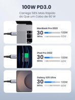 ⁦كابل USB - سي 1 متر من يوجرين (اسود)، لحاسوب محمول 100 واط⁩ - الصورة ⁦2⁩