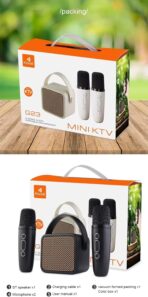 ⁦سماعة كاريوكي محمولة من كيسونيلي موديل G23 – مكبر صوت ميني مع ميكروفونين – صوت قوي 5 واط – بطارية تدوم حتى 8 ساعات – لون أسود⁩ - الصورة ⁦4⁩