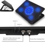 ⁦قاعدة تبريد لاب توب لوحية بـ 5 مراوح (1×120 ملم 4×80 ملم) بتصميم مروحة صامتة ومنفذ طاقة USB وجيجاماكس GM88⁩ - الصورة ⁦2⁩