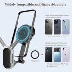 ⁦حامل موبايل مغناطيسي يثبت على الرقبة، حامل مصمم لتثبيت الموبايل على الصدر بدون استخدام اليدين لتسجيل الفلوجات وتصوير الفيديو مناسب لموبايل آيفون 15 14 13 12 وموبايلات أندرويد، رمادي⁩ - الصورة ⁦2⁩