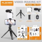 حامل كاميرا فيديو 5 في 1 من بلوكاما، حامل بمقبض تثبيت وميكروفون ومجموعة إضاءة ليد لأي موبايل ذكي لصناعة الأفلام والفيديوهات الاحترافية (إطار شكل حرف U ولمبة ليد وميكروفون وحامل)، رقم موديل (PK-773)