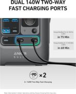 ⁦شاحن باور بانك سوليكس C300 بتيار مستمر، 288 وات ساعة لاستخدام خارجي، محطة طاقة محمولة ببطارية ليثيوم فوسفات الحديد (لايف بو4) ومولد شمسي 300 وات، لتخييم وسفر وحالات طوارئ من انكر (لا يشمل محول حائط)⁩ - الصورة ⁦4⁩