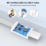 ⁦APPLE كابل USB-C الى USB-C، كابل 60 واط (6 قدم/ 1.8 متر)، كابل شحن مضفر سريع وقوي ويدوم طويلا متوافق مع جميع اجهزة اندرويد وسامسونج اس 25 واس 24 وايفون 16 وغيرها⁩ - الصورة ⁦6⁩