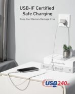 ⁦كابل شحن USB C إلى USB C (240 وات، طول 1.83 متر)، كابل شحن USB 2.0 لموبايل آيفون 15/15 برو/15 بلس/15 برو ماكس، ماك بوك برو 2020، اي باد برو 2020، اي باد اير 4، سامسونج جالاكسي S23 من انكر، لون أبيض⁩ - الصورة ⁦3⁩