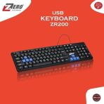 لوحة مفاتيح إلكترونية زد ار بالفضاء اللوني ار جي بي مع منفذ USB، تصميم أنيق مقاوم للانسكاب ومفاتيح صامتة ZR-200 من زيرو، أسود