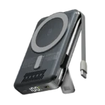 باور بانك EGO 4S المغناطيسية / سعة 10000mAh / مع ستاند + واير تايب سي و Lightning / تدعم MagSafe / اسود .