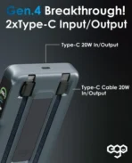 ⁦باور بانك EGO 4S المغناطيسية / سعة 10000mAh / مع ستاند + واير تايب سي و Lightning / تدعم MagSafe / اسود .⁩ - الصورة ⁦4⁩