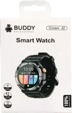 ⁦ساعة Buddy الذكية Crown J2، شاشة لمس LCD مقاس 1.39 بوصة، بلوتوث الإصدار 5.2، مقاومة للماء، بطارية 400 مللي أمبير، سوار سيليكون، أسود .⁩ - الصورة ⁦2⁩
