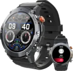 ⁦ساعة Buddy الذكية Crown J2، شاشة لمس LCD مقاس 1.39 بوصة، بلوتوث الإصدار 5.2، مقاومة للماء، بطارية 400 مللي أمبير، سوار سيليكون، أسود .⁩ - الصورة ⁦10⁩