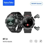 ⁦ساعة Haino Teko الذكية ST-3 مع سماعات بلوتوث مدمجة ومكبر صوت MP3 سعة 4 جيجابايت وشاشة AMOLED مستديرة كبيرة مع شحن لاسلكي .⁩ - الصورة ⁦3⁩