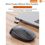 ⁦لينوفو WS202 ماوس لاسلكي أسود لأجهزة الكمبيوتر المحمول سطح المكتب الأعمال مكتب الألعاب الرئيسية الماوس مع استقبال USB .⁩ - الصورة ⁦9⁩