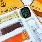 ساعة ذكية 4-in-1 مع 4 أحزمة H10 ultra max smart watch  إمكانية استقبال الإشعارات والمكالمات عبر البلوتوث عند الاتصال بالهاتف شاشة 2.01 بوصة عالية الدقة.