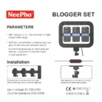 ⁦مصباح لوحة LED من NeePho NP-38 للمدونين - مصباح تعبئة مستطيل مع حامل ثلاثي للهواتف، سطوع قابل للتعديل (3000 كلفن - 6000 كلفن)، دوران 360 درجة، حماية للعين، يعمل بالتيار المتردد (180-240 فولت) .⁩ - الصورة ⁦2⁩